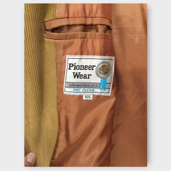 Mens Vintage Pioneer Wear Western Camel Tone Corduroy 3 Button Jacket Coat  42L - Picture 4 of 7